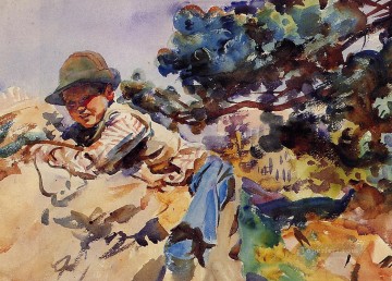 El niño sobre una roca John Singer Sargent Pinturas al óleo